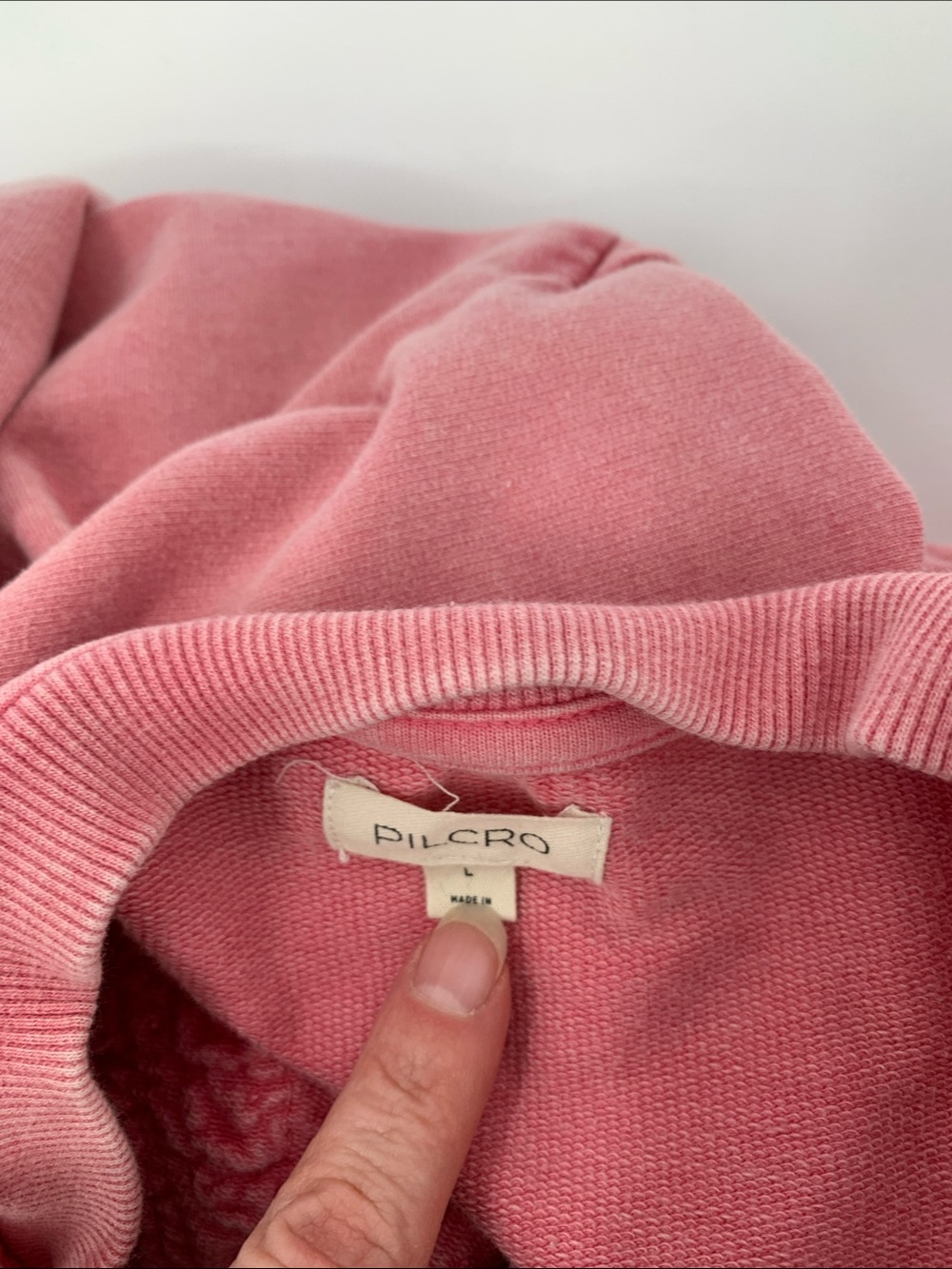 Pilcro Anthropologie embellished sweatshirt pink faded mesh lace puff sleeve L - Picture 4 of 4